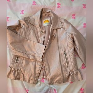 Kids Faux Leather Pink Metallic Jacket